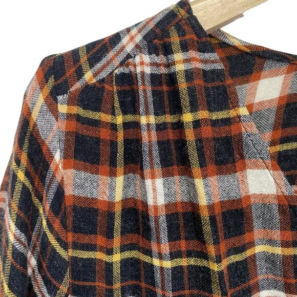 Madewell Plaid Flannel Ruffle Cuff Top Womens M Rust V-Neck Cozy Fall Feminine - Picture 10 of 12